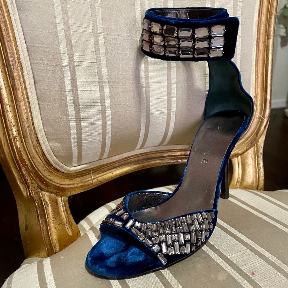 “SOLD Celine” Paris Women’s Velvet Ankle Strap shoes Heels Beaded with Crystals